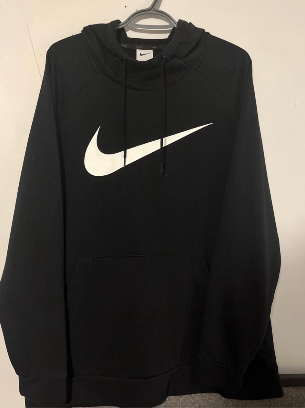 Nike Black Hoodie with White Swoosh Logo - Men's Pullover Sweatshirt